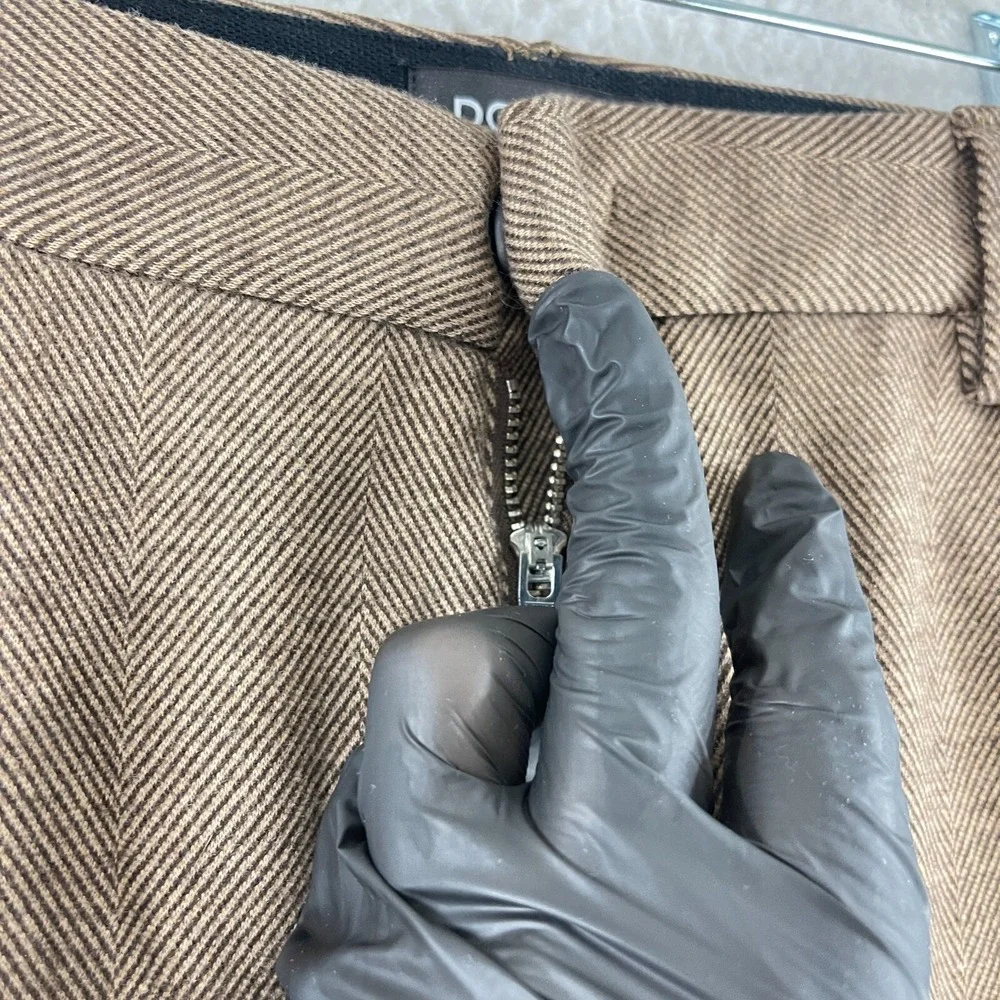Dondup Brown Dress Pants Mens Size 32 Tweed Straight Leg Work Made in Italy‎